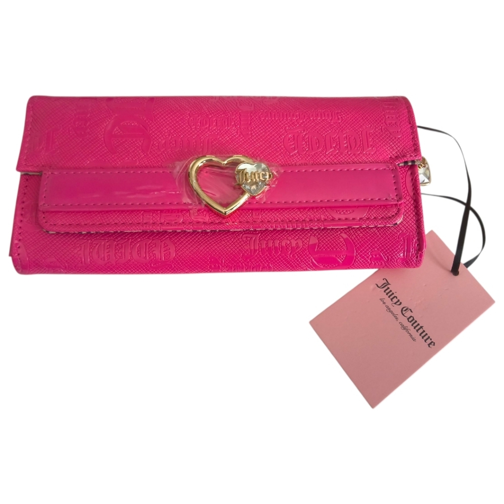 Juicy Couture Hot Pink Open Heart Flap Clutch Long Wallet NWT